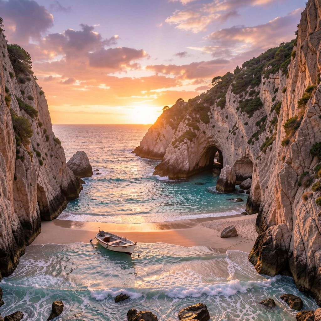 Secluded Turquoise Cove at Sunset