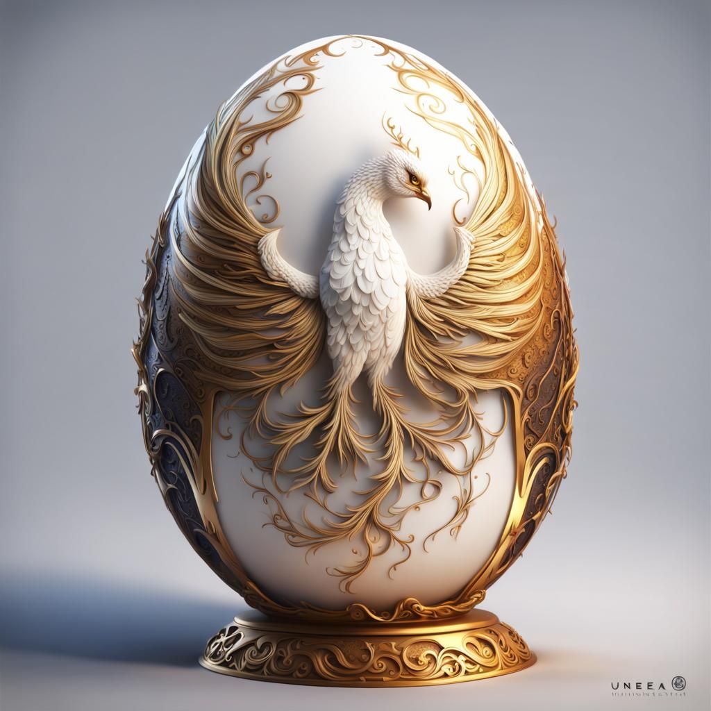 Enchanted White and Gold Phoenix Egg Art