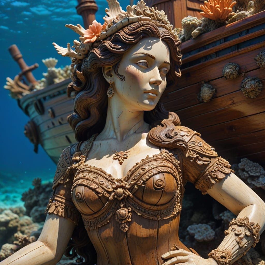 Ornate Wooden Ship Figurehead Sculpture