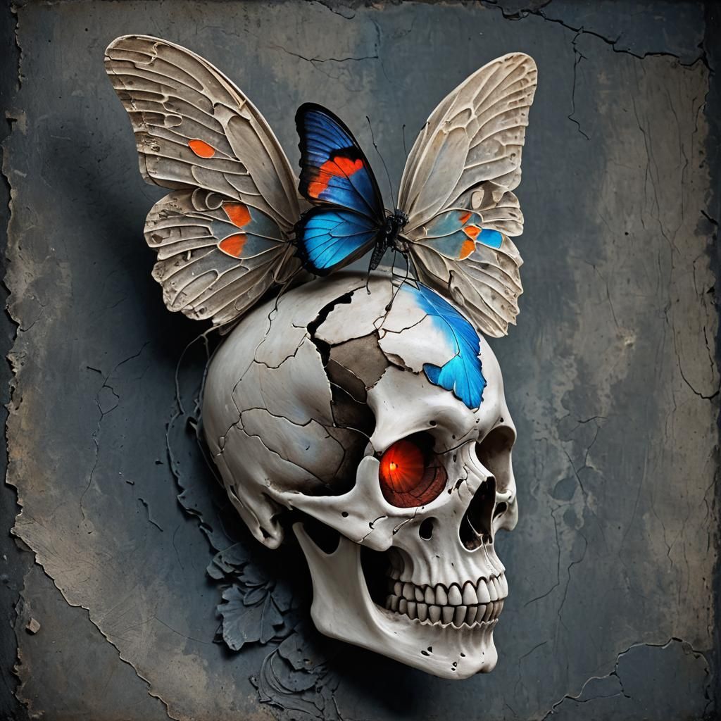Skull with Butterfly in Hyperrealistic Digital Art