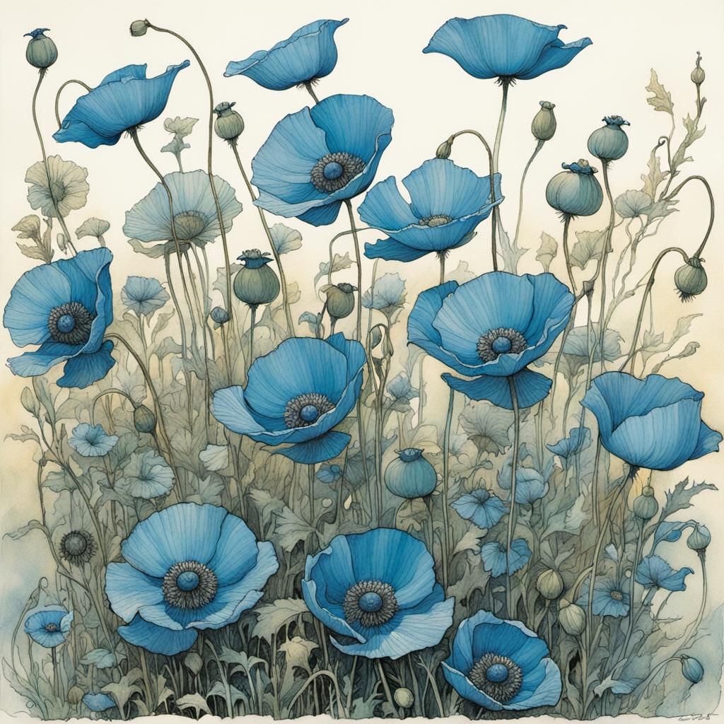 Delicate blue poppies