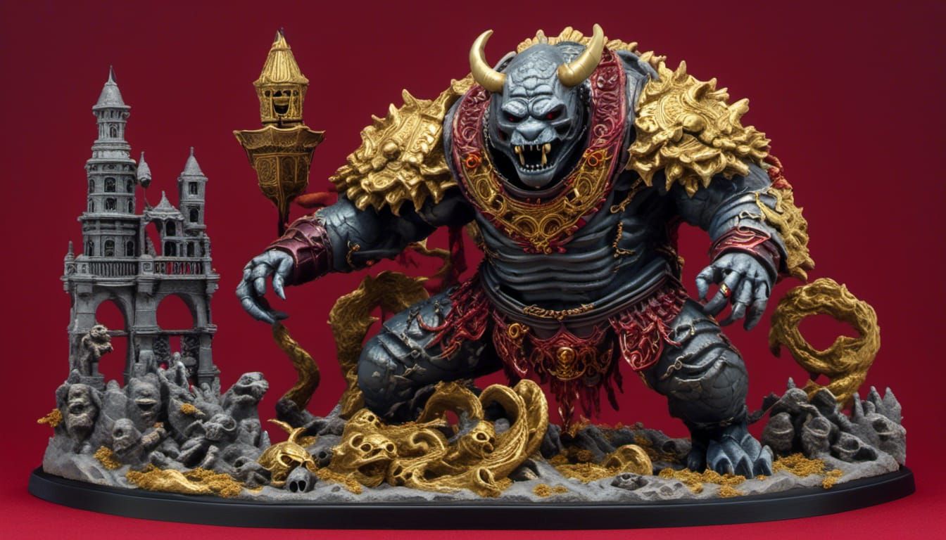 Undead Chimera-Kaiju Figurine in Pen and Colored Pencil