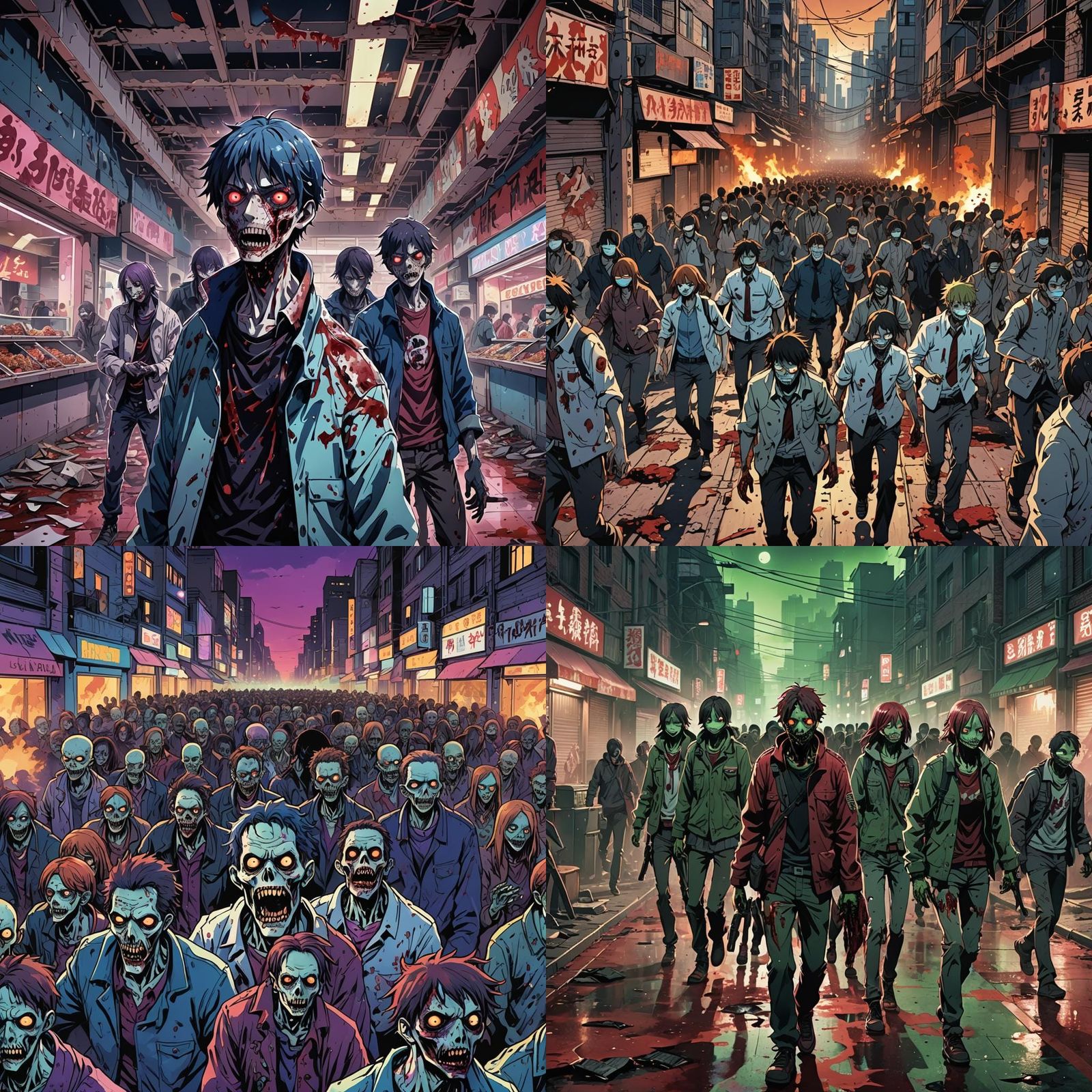 Dawn of the Dead Zombie Infection in Anime Style