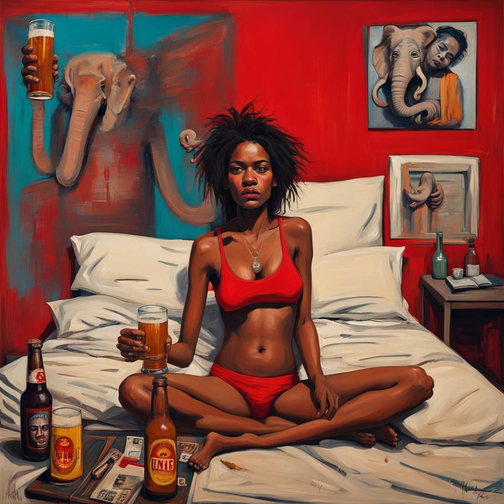 Indian Woman with Ganesha Head in Basquiat-Warhol Style