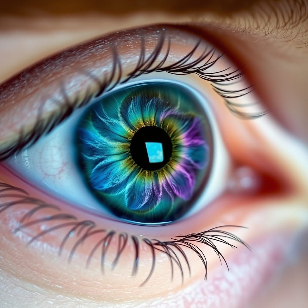 Detailed Human Eye with Swirling Iris, Photorealistic Style