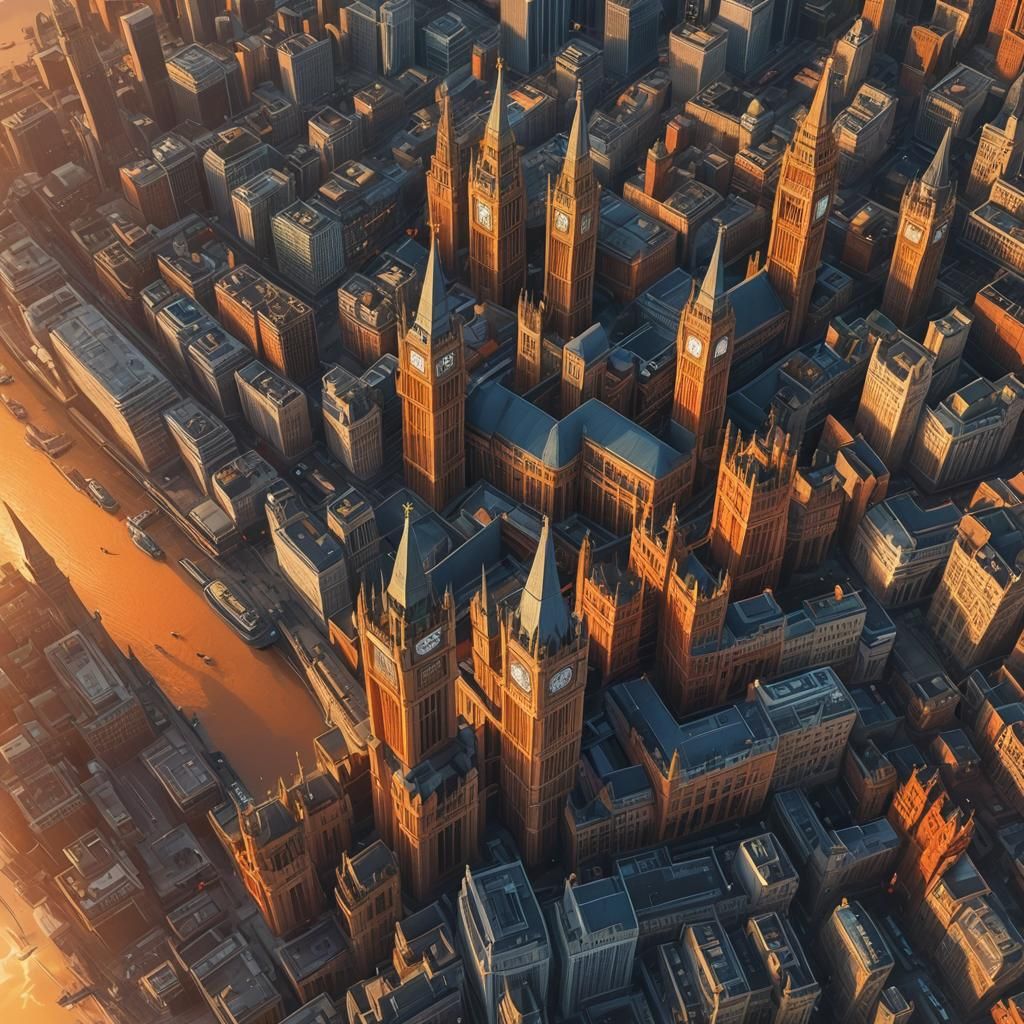 London Skyline at Sunset: Fantasy Concept Art