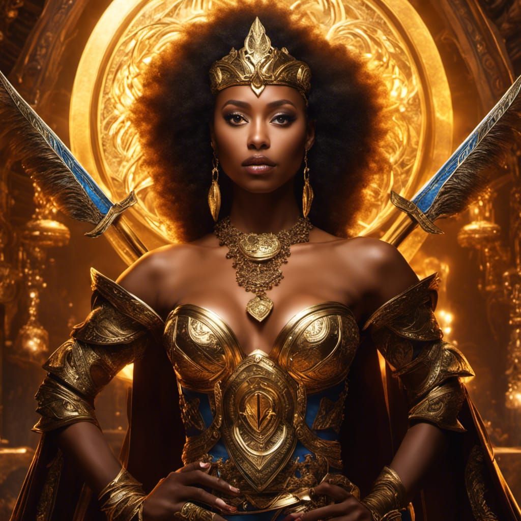 African American Warrior Woman with Magical Staff