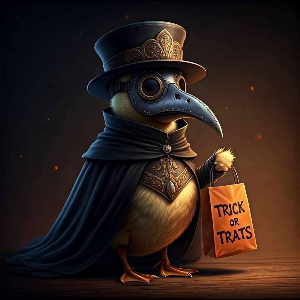 Duckling Plague Doctor Trick-or-Treating with Candy Bag