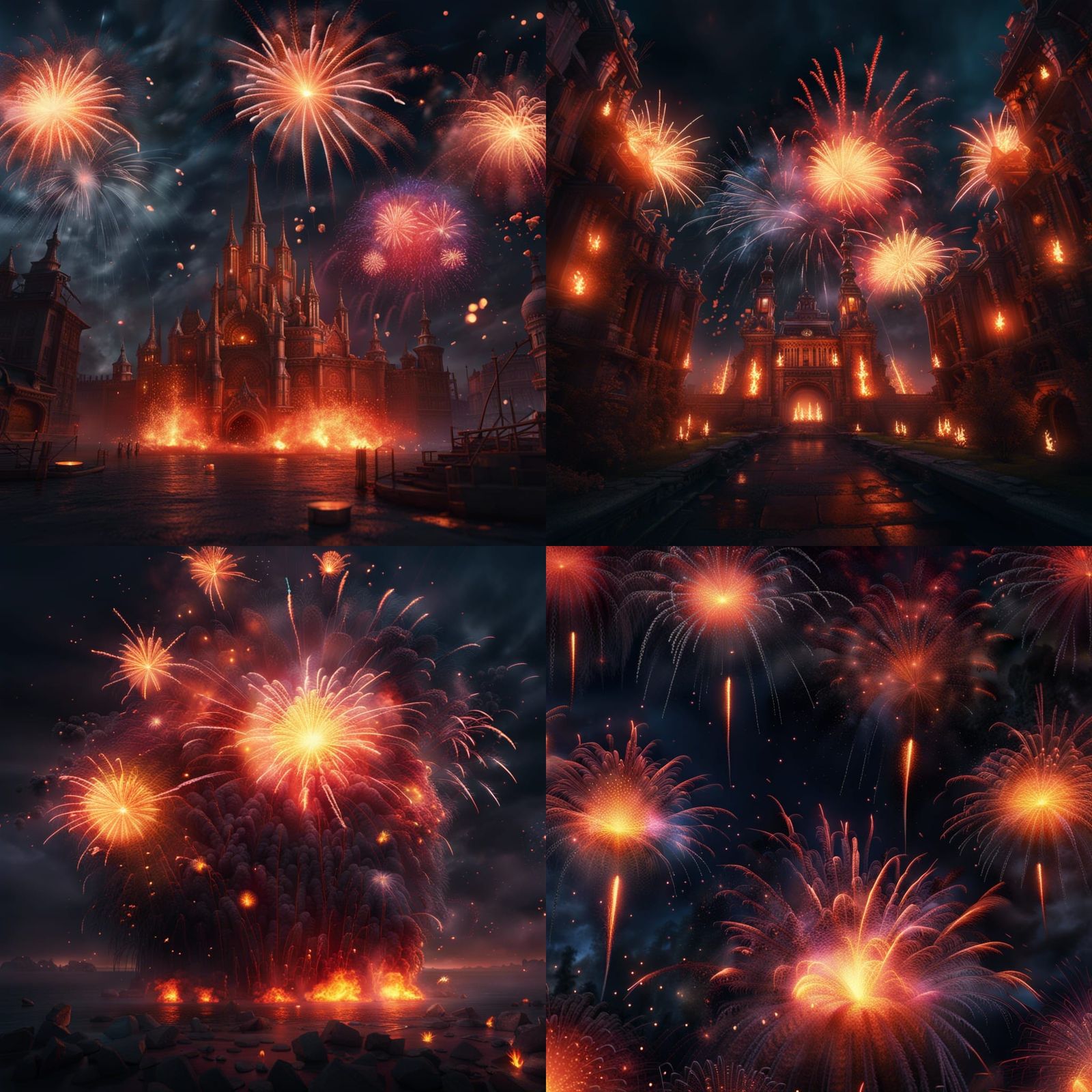 Flaming Fireworks in Detailed Matte Painting