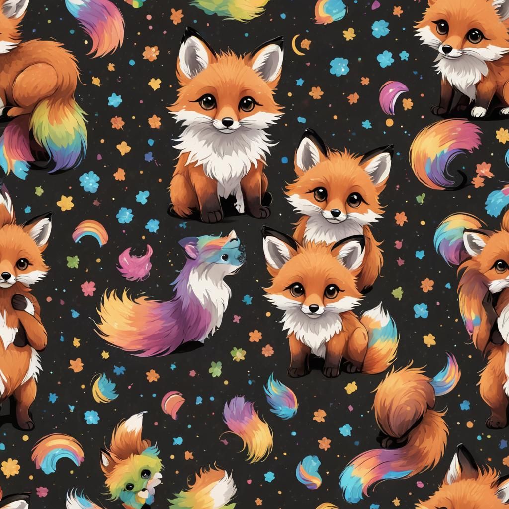 Cute Rainbow Fluffy Fox Cartoon