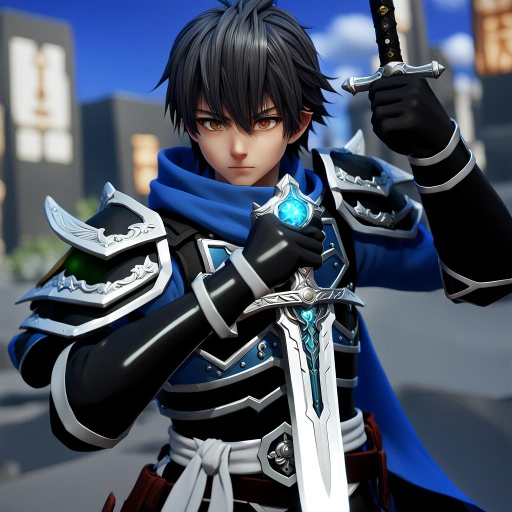 Detailed 3D Anime Hero Portrait with Sword