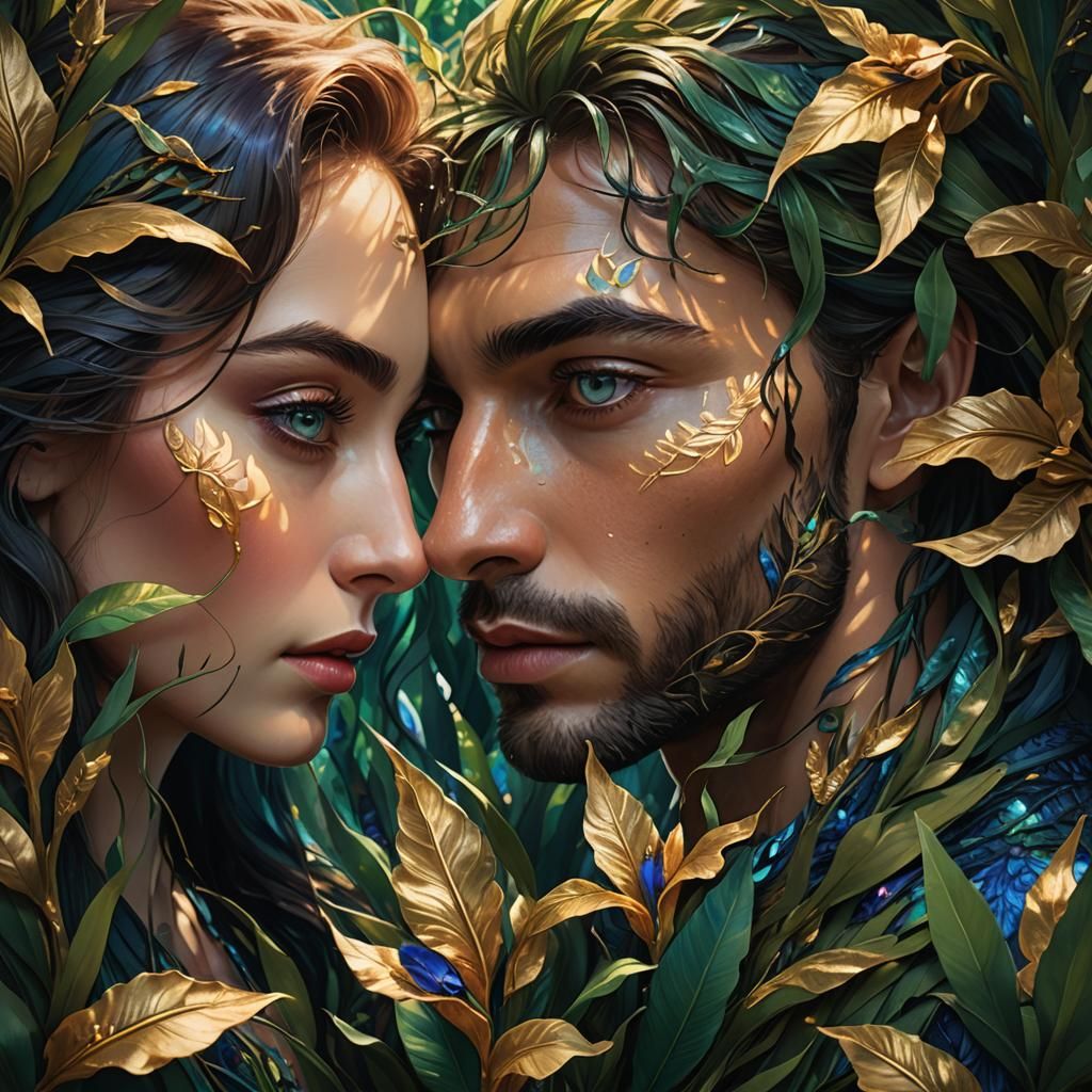 Intimate Gaze Amidst Lush Foliage