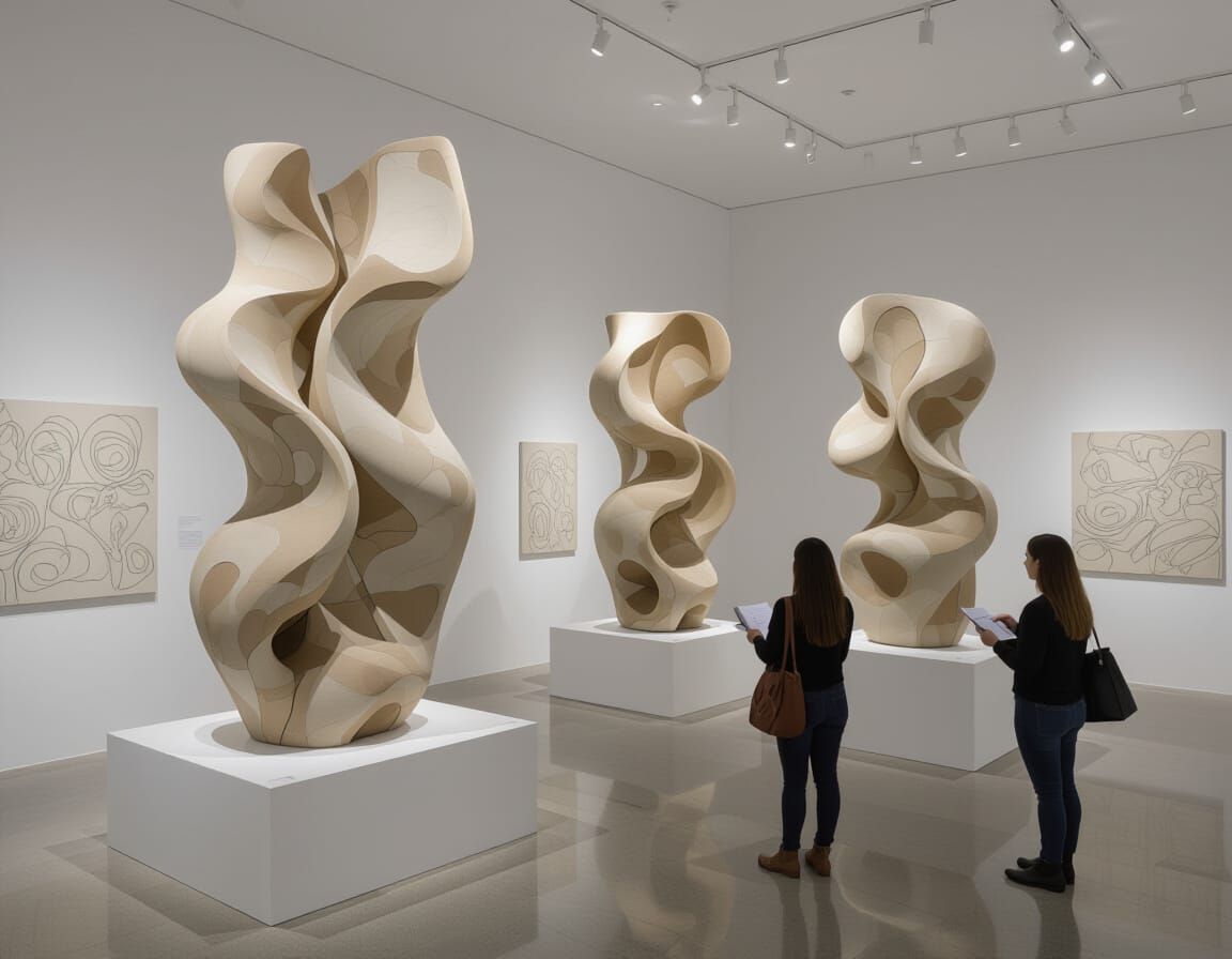 Abstract Clay Sculptures in Contemporary Art Gallery