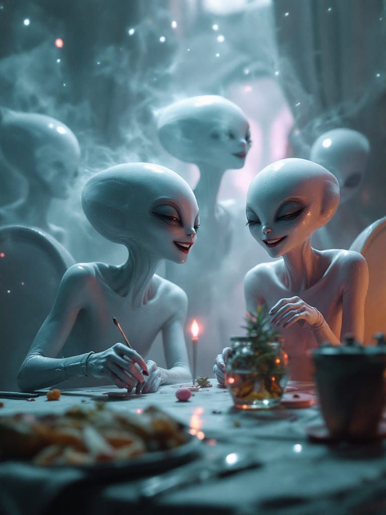 Aliens and Pets Party: Hyperrealistic Digital Art