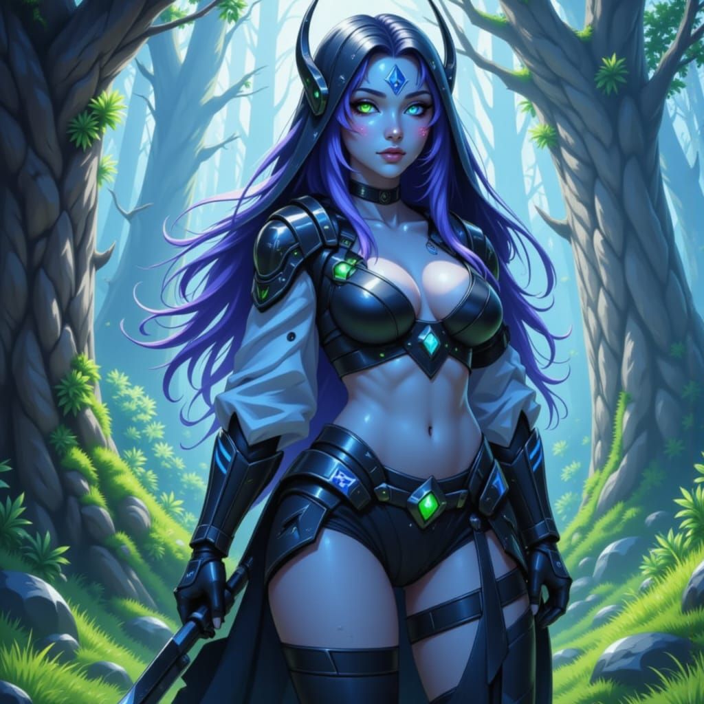 Elven Assassin with Runic Dagger in Fantasy World