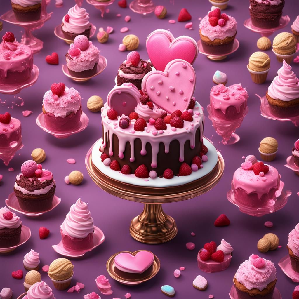 Sweet Pink Heart Ice Cream Cake: Fantasy Concept Art