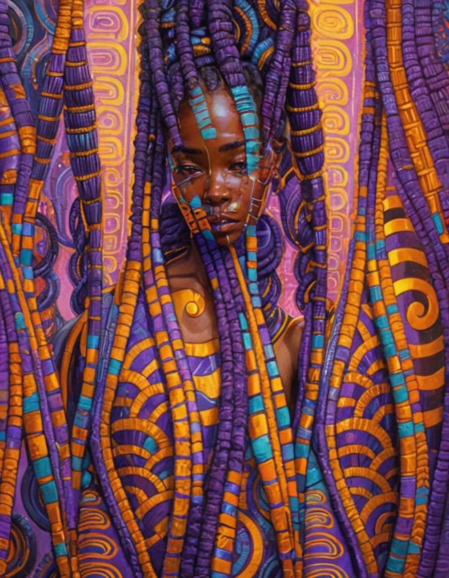 Afrofuturistic Woman in Cityscape with Neon Lights