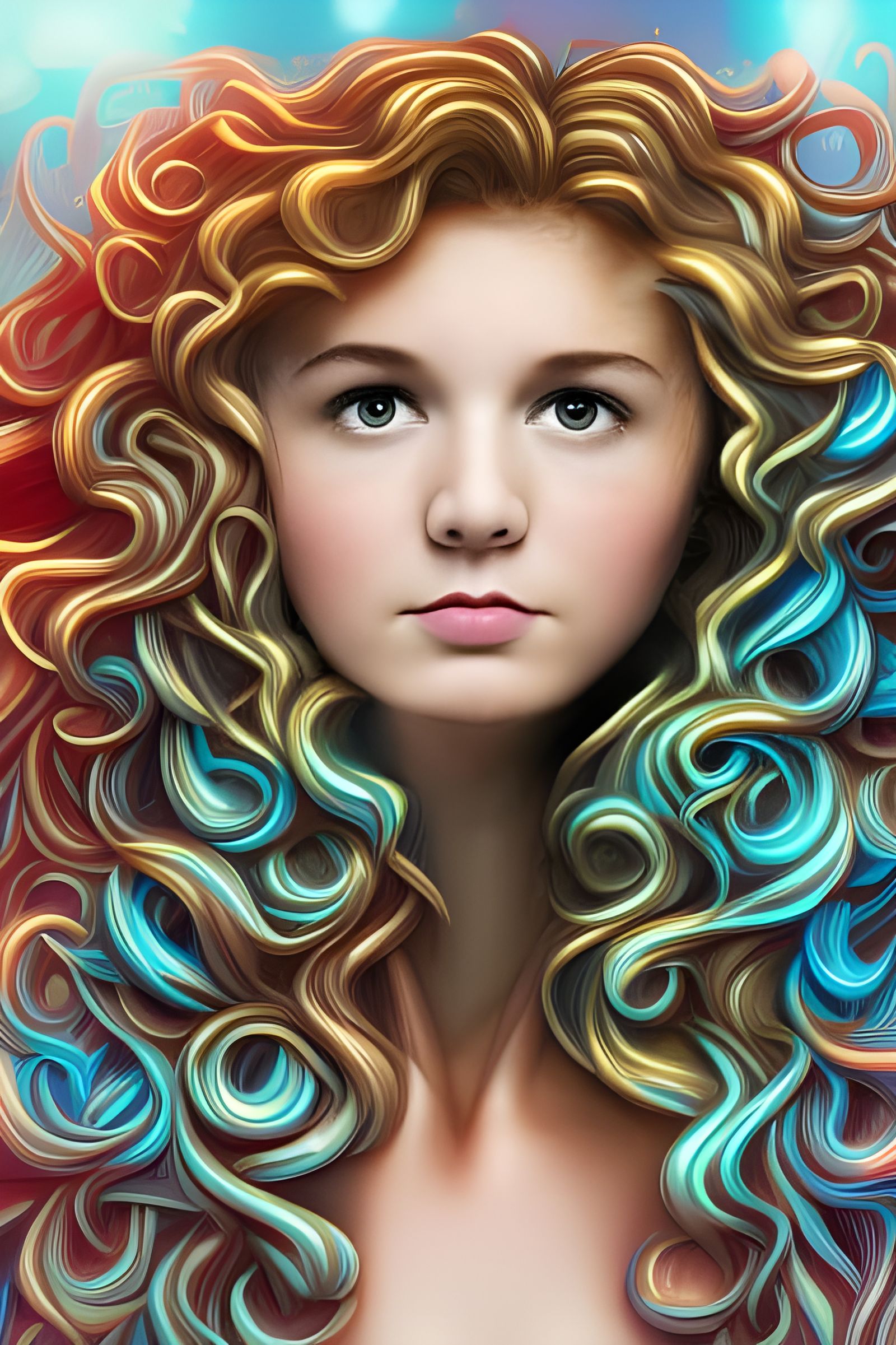 Surprised Brunette with Curly Hair: Detailed Portrait