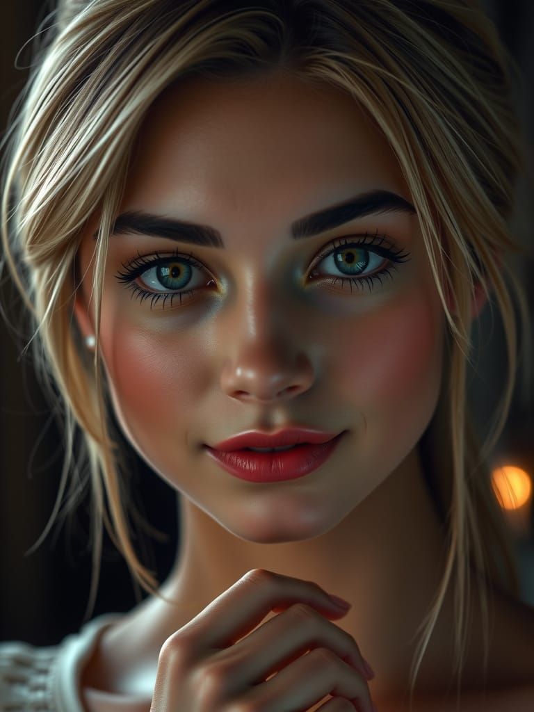 Hyperrealistic Portrait of a Caucasian Woman in Triadic Colo...