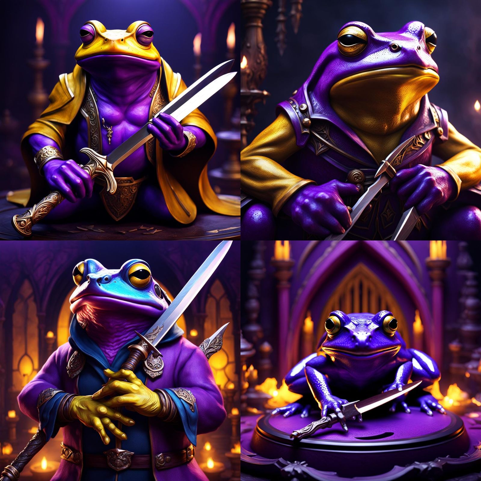 Purple Frog with Knives: Dark Fantasy Concept Art