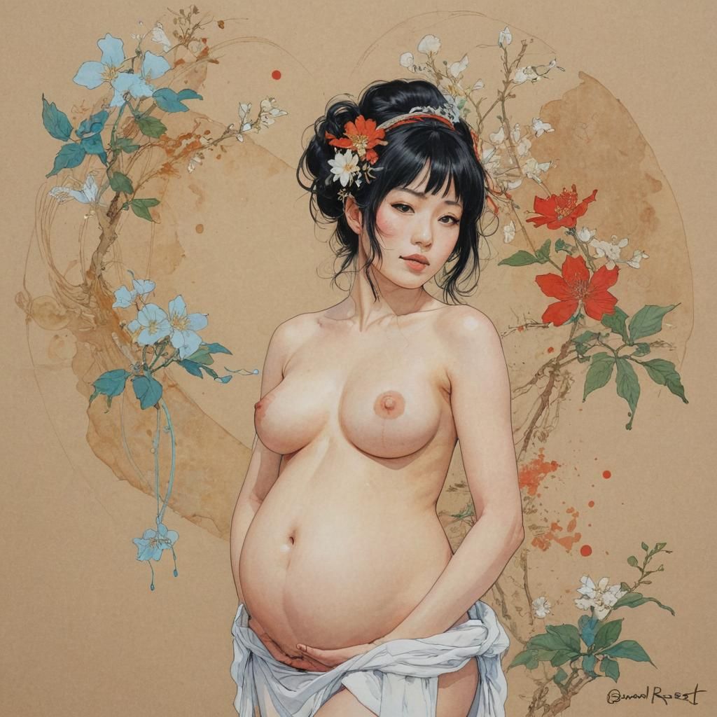 Pregnant Love Goddess Portrait in Manga Style