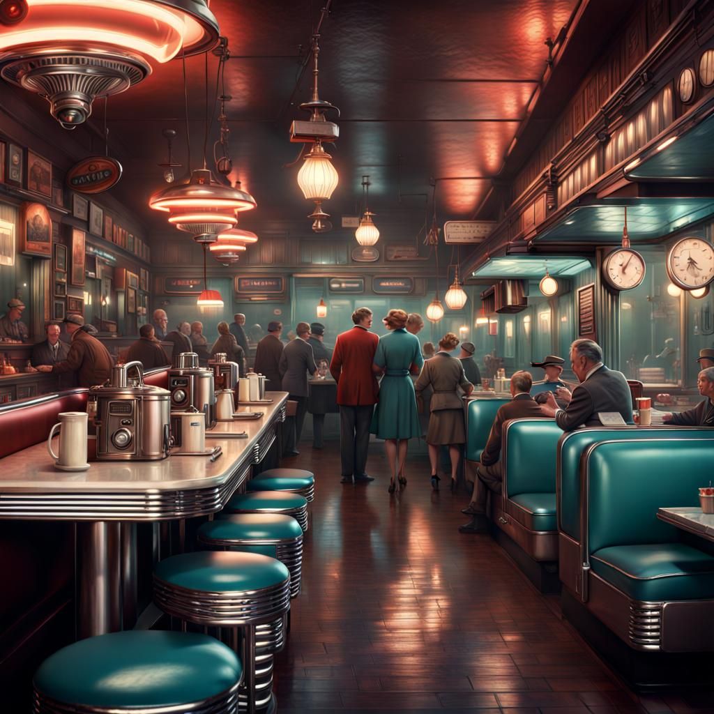 Dieselpunk 1950s Diner in Digital Matte Painting Style