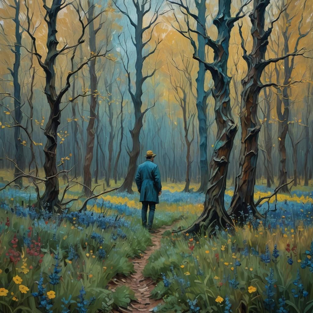Mystical Forest Figure in Impressionist Style