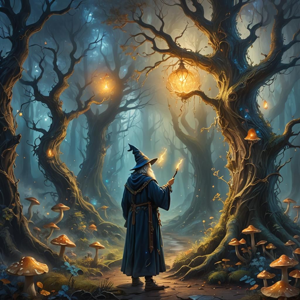 Mystical Forest Classroom: A Fantasy Oil Painting