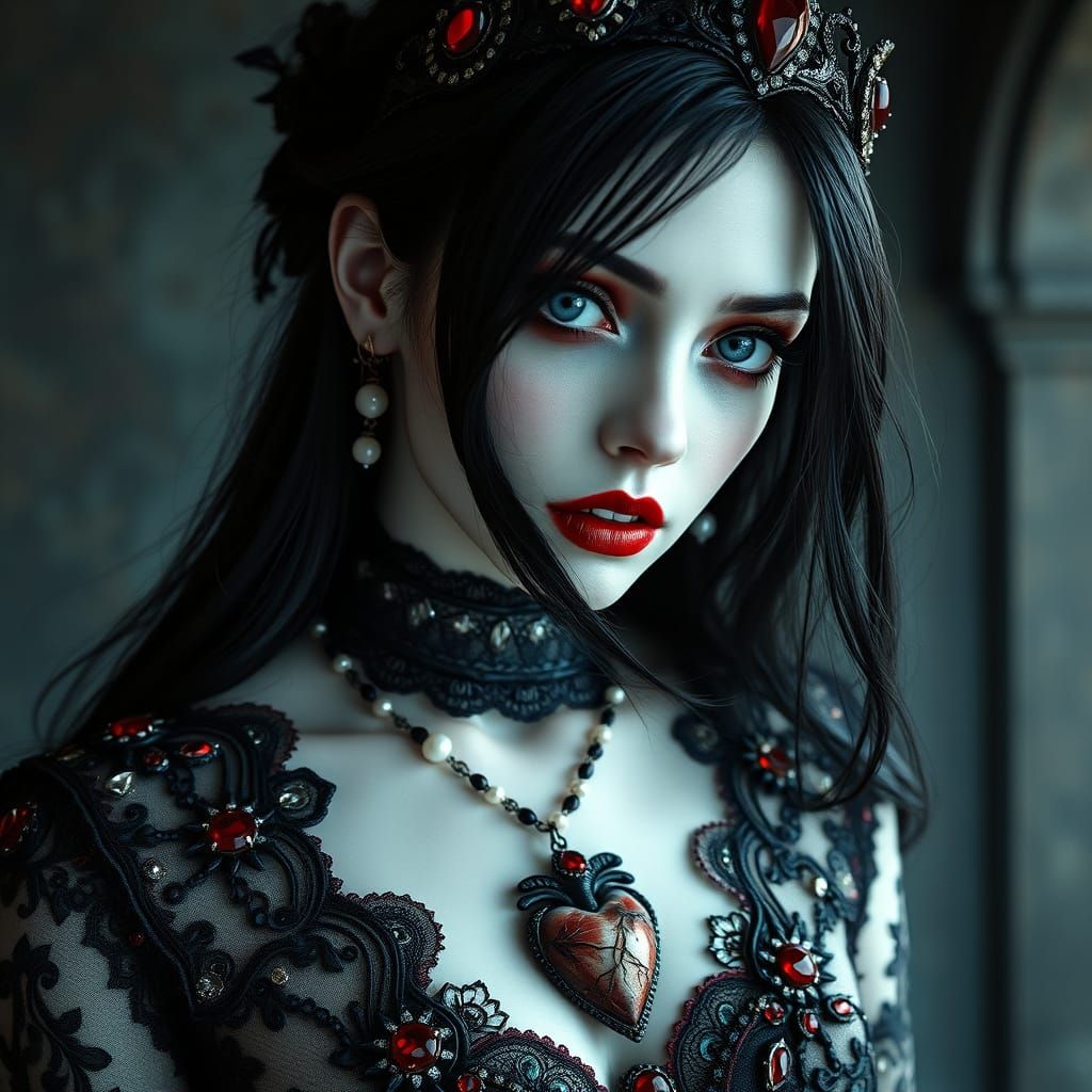 Gothic Vampire Goddess in Hyperrealistic Style