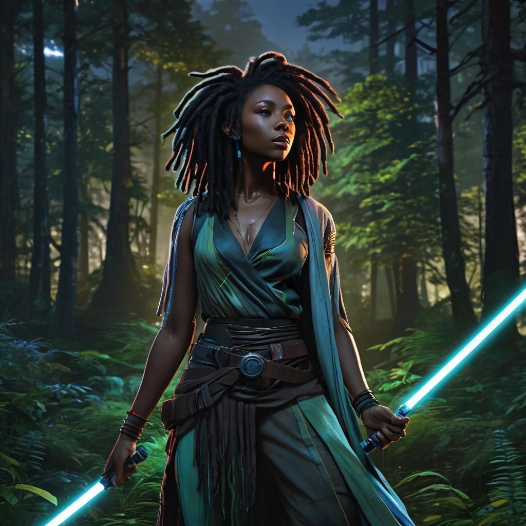 Afro-Futurist Jedi Knight on Forest Moon