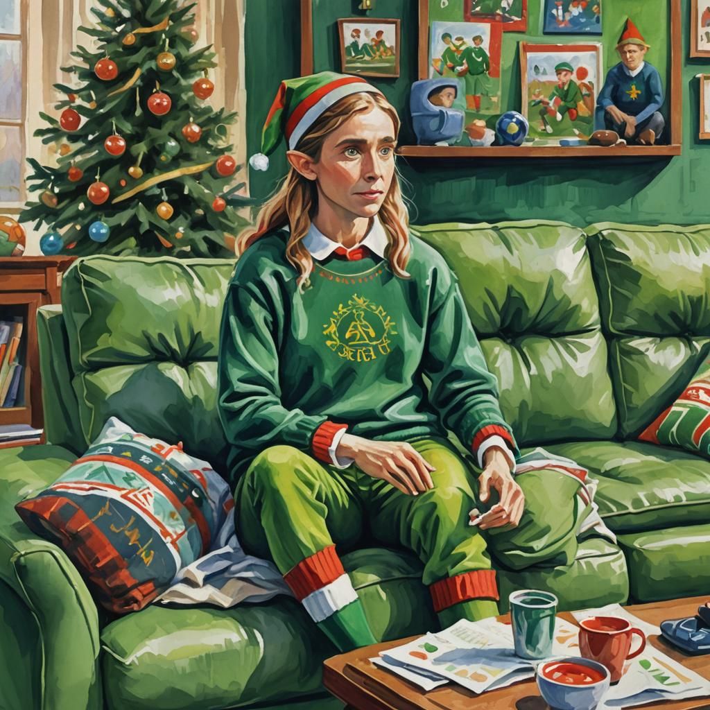 Elf Watches Football in Gouache Impressionist Style