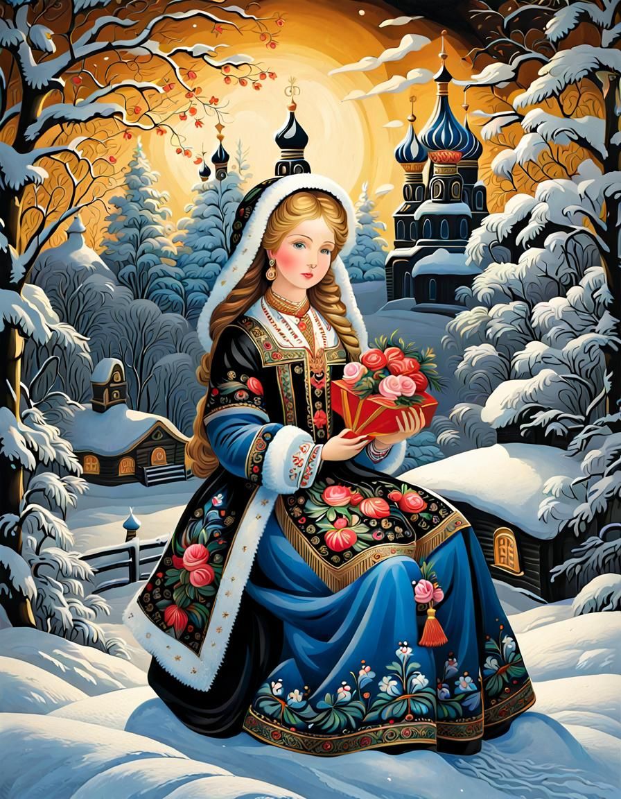 Cute Young Snow Maiden, Decorative Masterpiece