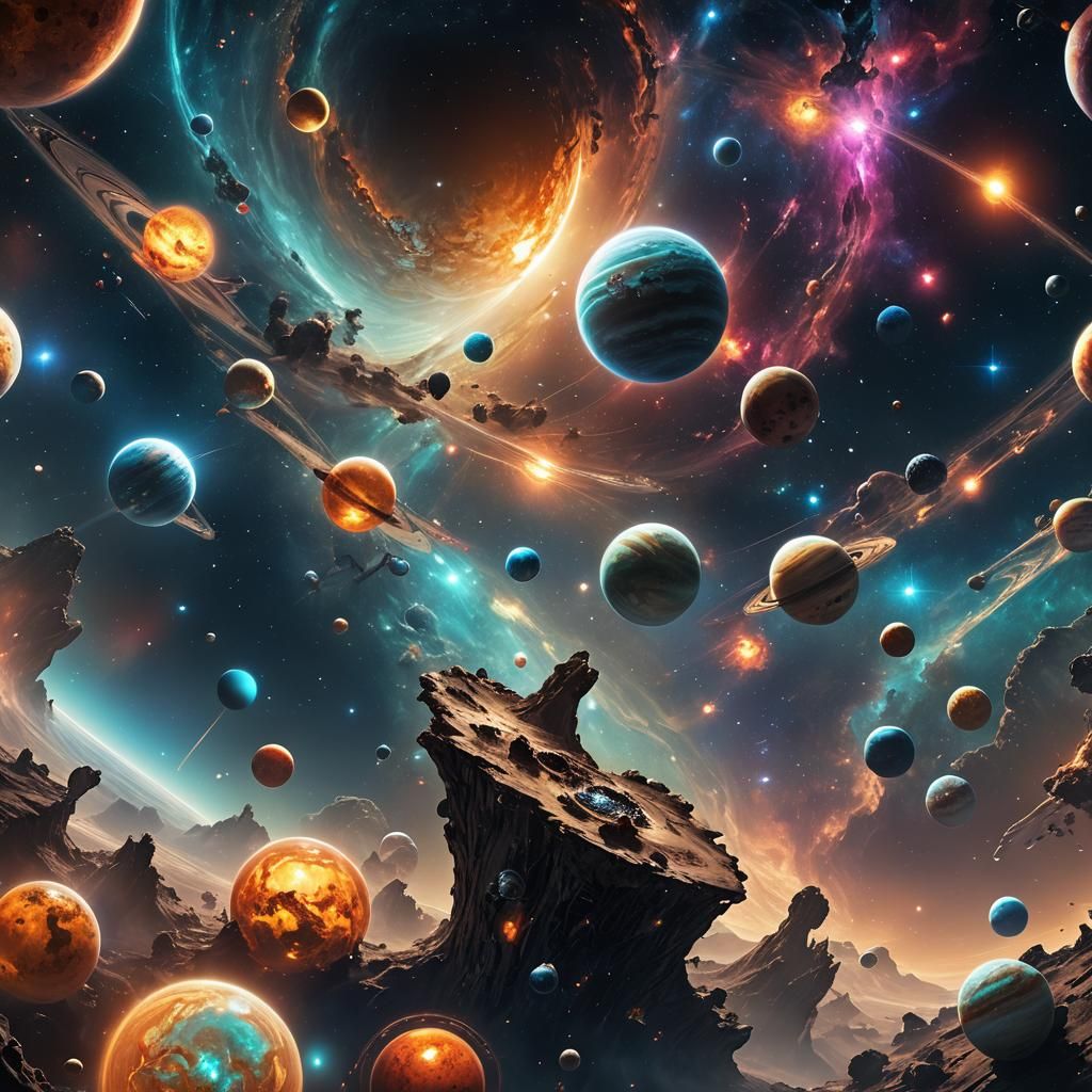 Bioluminescent Solar System Concept Art in Deep Space