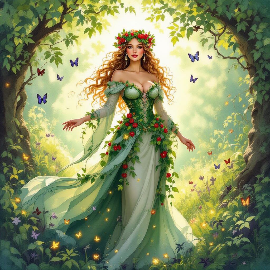 Elegant Elf Queen in Rococo Style Glade Portrait