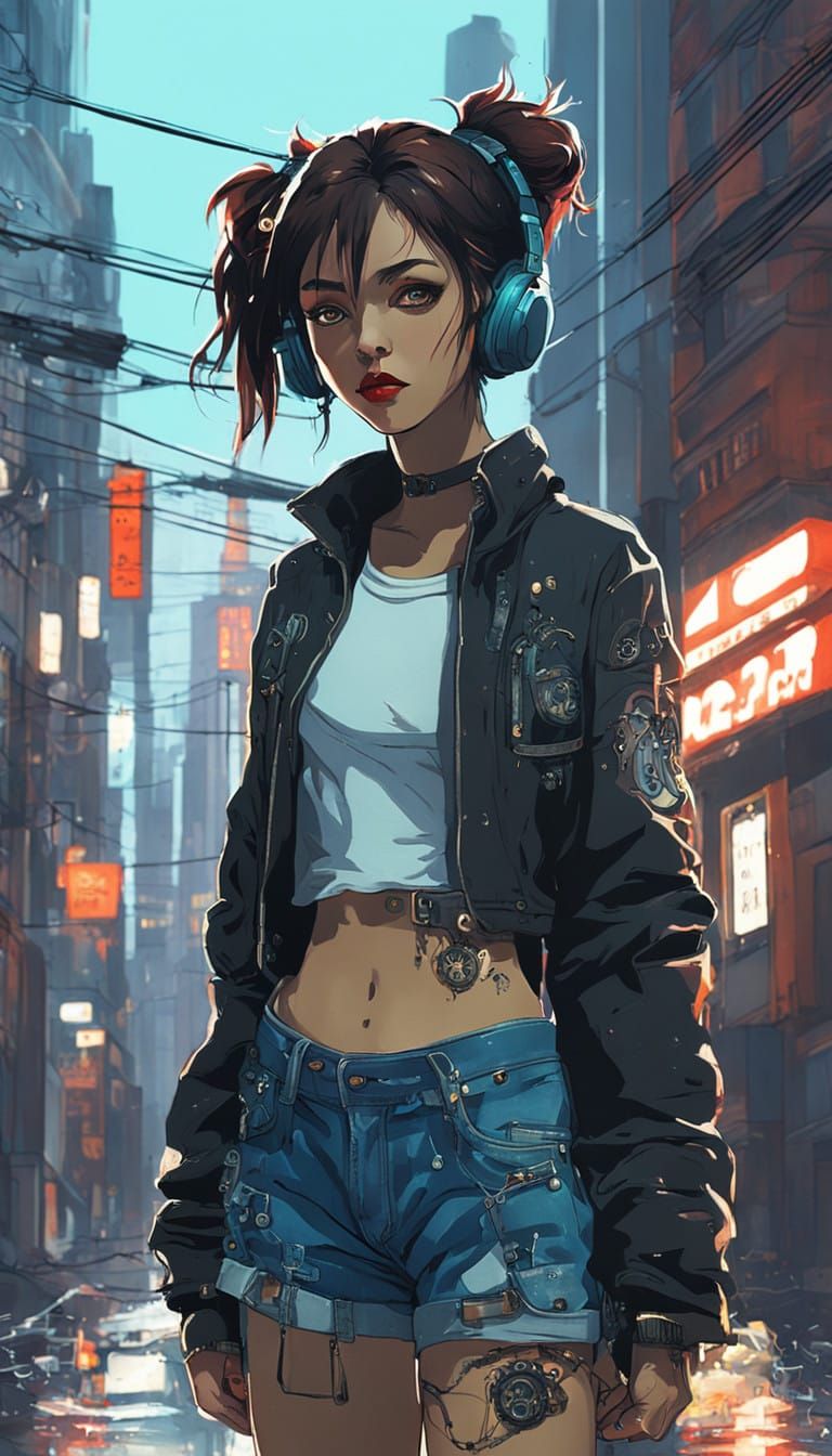 Cyberpunk Woman in Futuristic City at Night