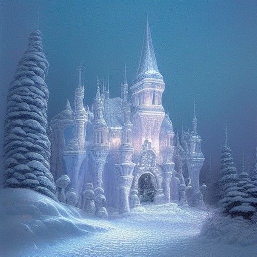 Shimmering Ice Castle in Winter Snow