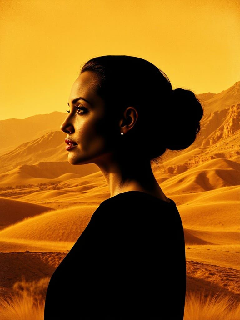 Angelina Jolie Silhouette in Golden Southwest Landscape