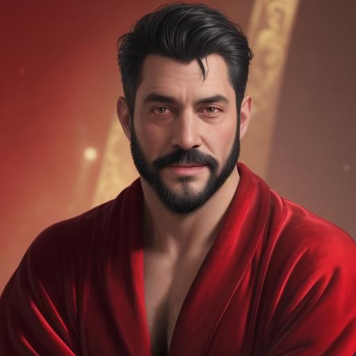 Smiling Man in Red Velvet Bathrobe Portrait