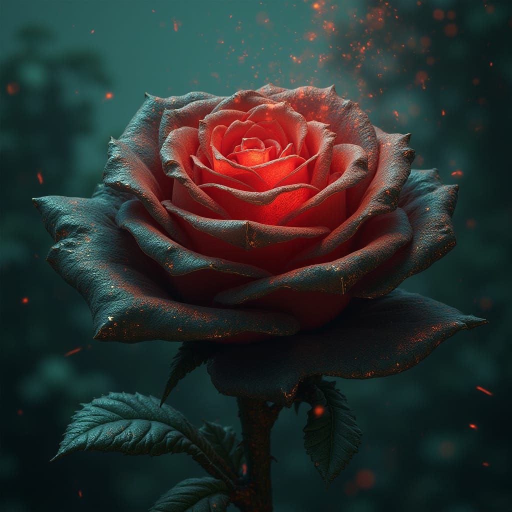 Surreal Black Rose Forges in Metal, Marked by Metallerie Swi...