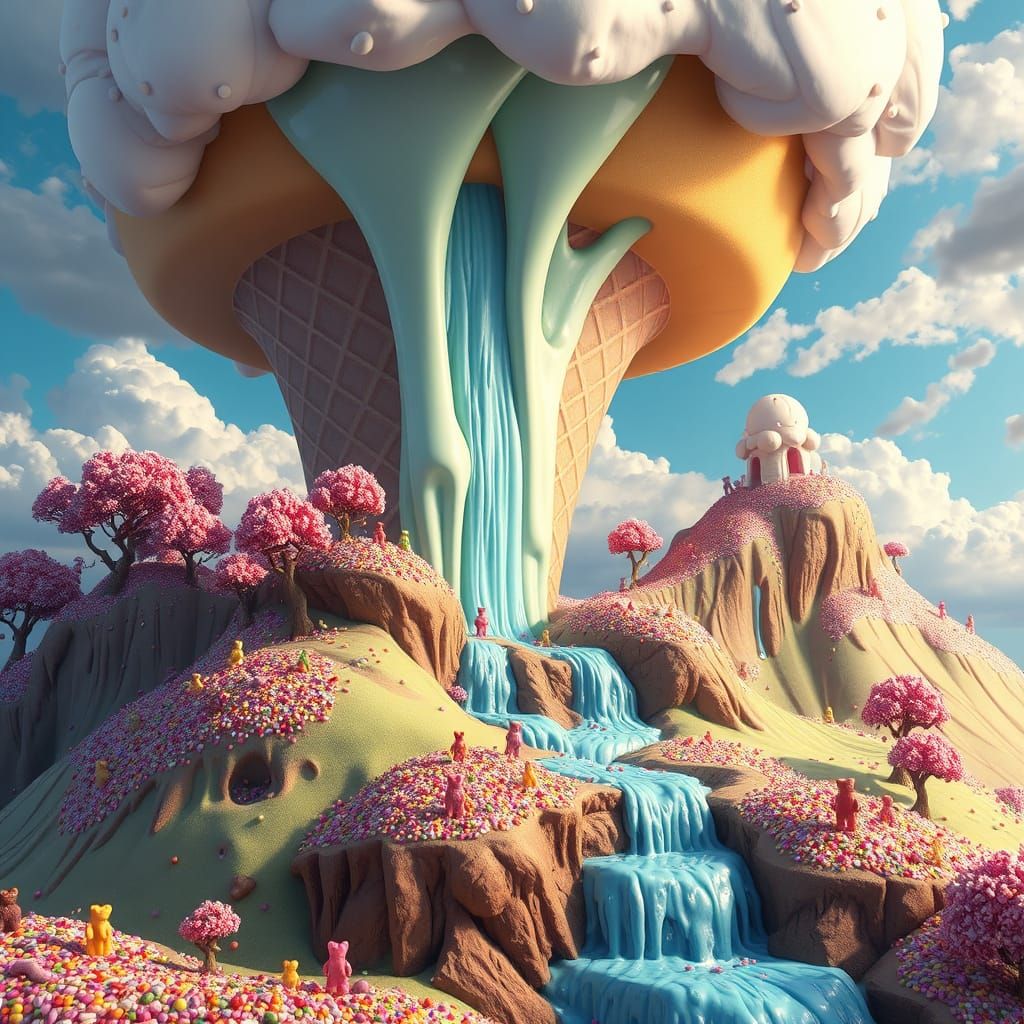 Colossal Ice Cream Cone Waterfall Landscape