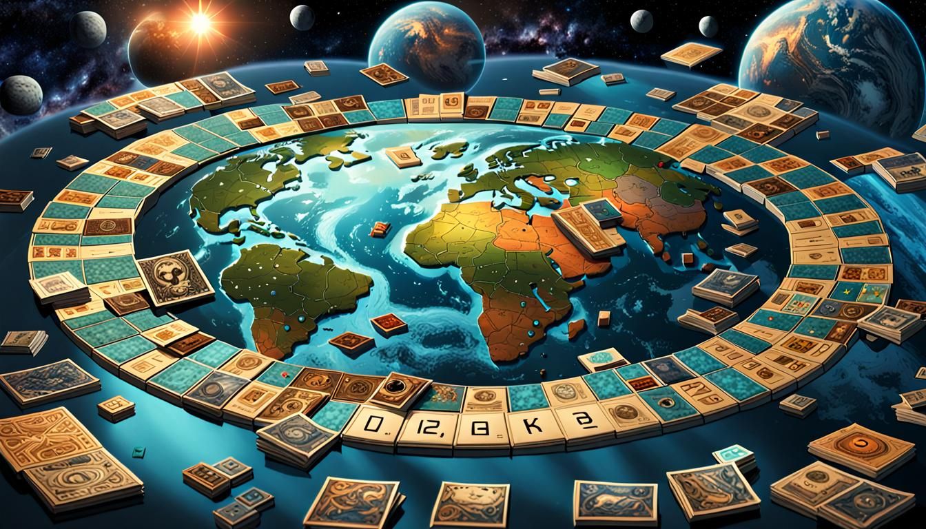 Cosmic Beings Play Board Game on Planet