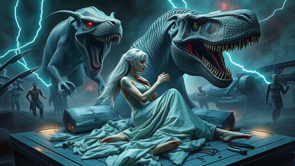 Intergalactic Lovers Kiss in Dystopian Battle Scene