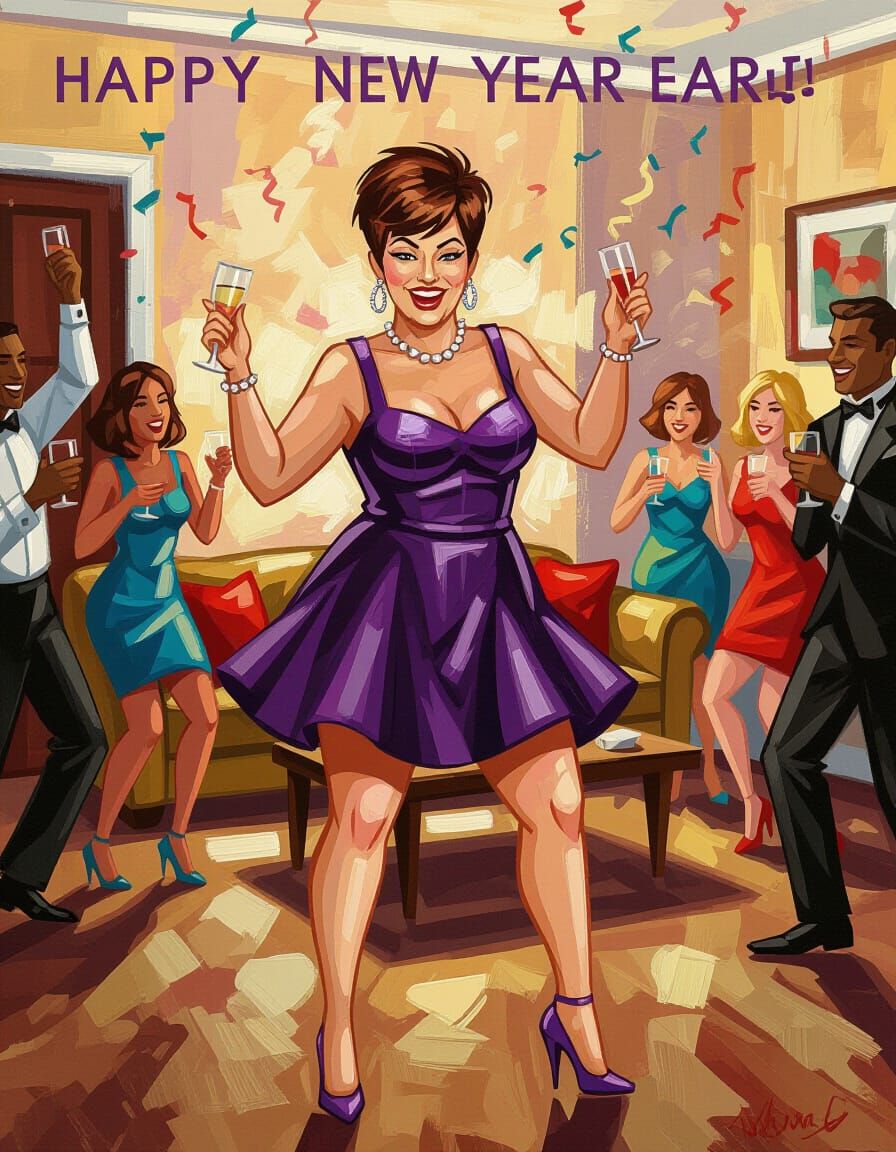 Vibrant Impressionistic Party Scene: Egyptian Lady Dancing