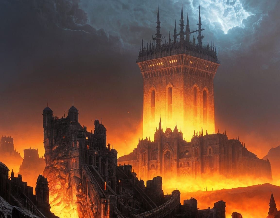 Grimdark Fantasy: Demonic Fortress in Volcanic Wasteland