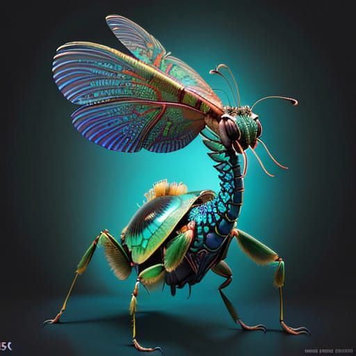 Mantis-Shrimp Alien Hybrid in Lush Exoplanet Environment