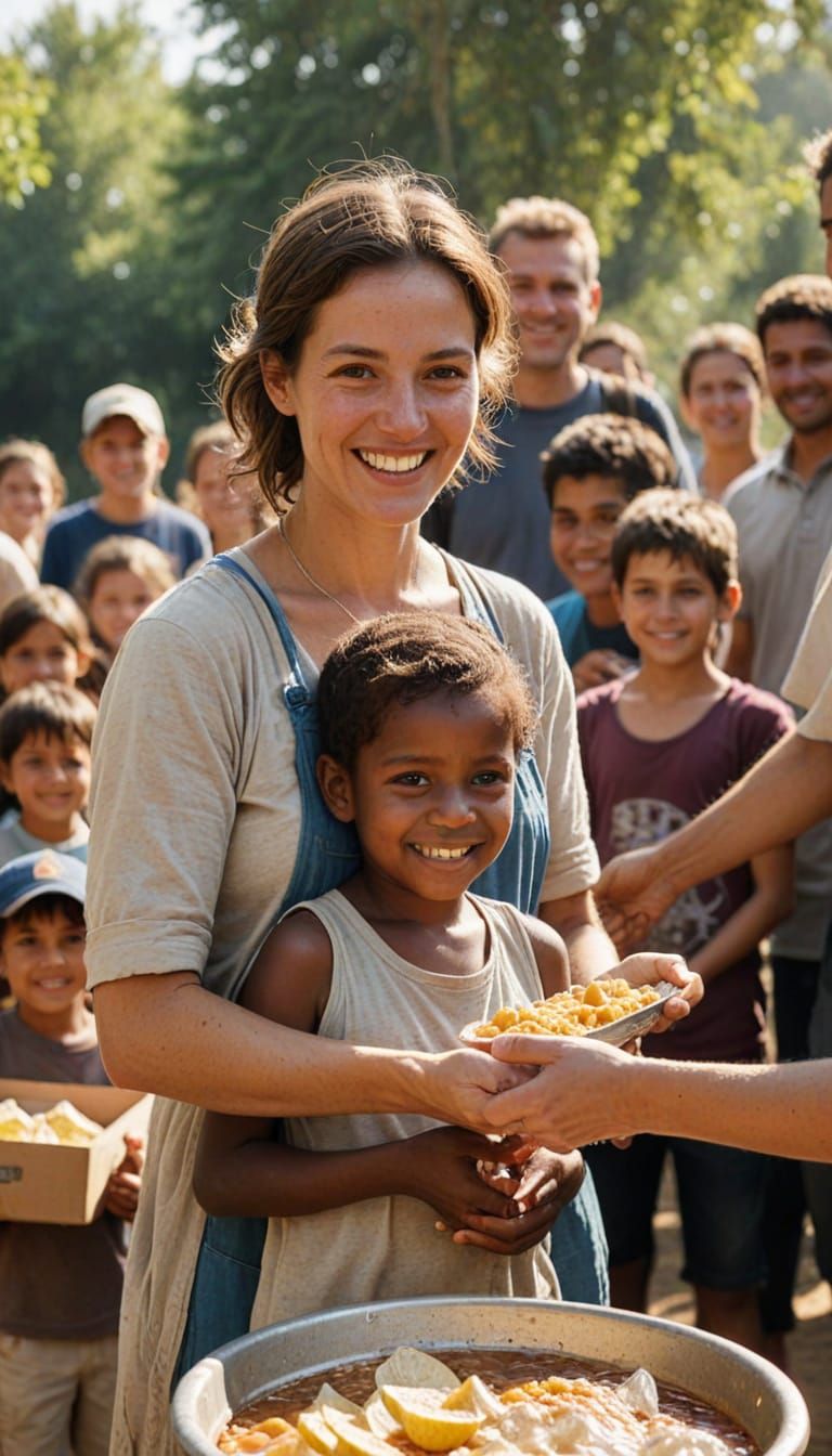 Hopeful Moment of Humanitarian Aid in Warm Golden Light