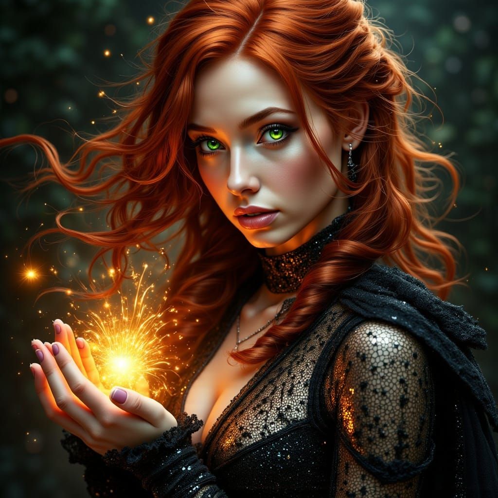 Mystical Sorceress in Ethereal Black Attire