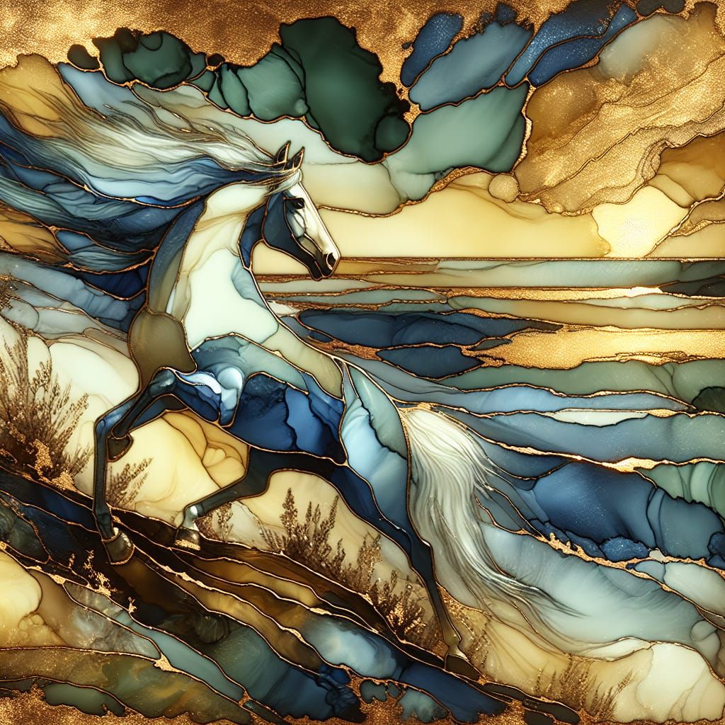 Dramatic Horse on Windy Cliff in Pre-1912 Style