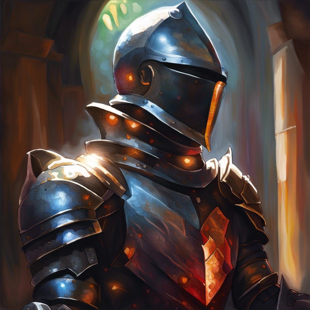 Armored Knight in Hyperrealistic Aetherpunk Style