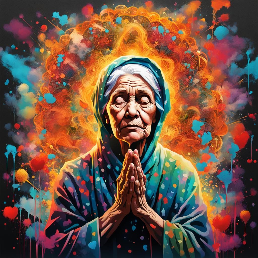Woman's Prayer: Graffiti Art in Polychromatic Style